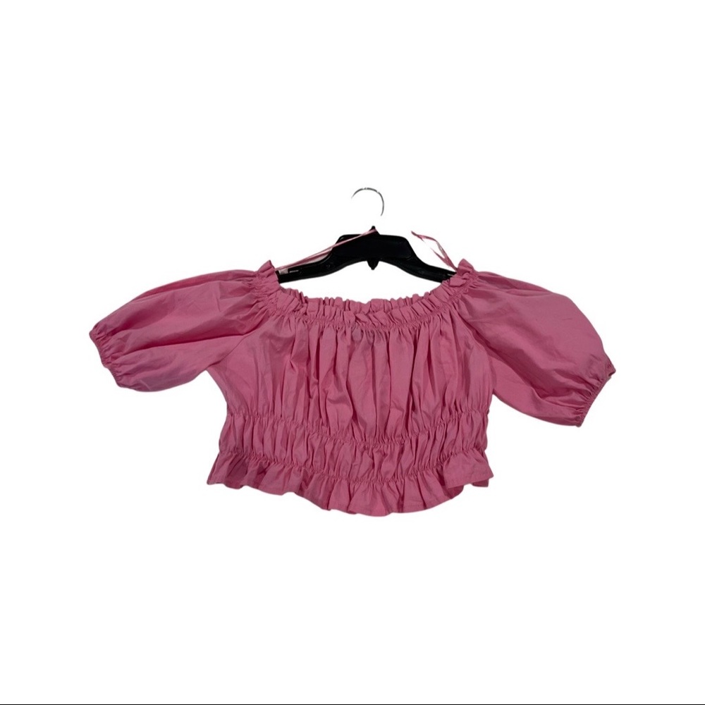 ZARA PINK PUFF SLEEVE CROP TOP